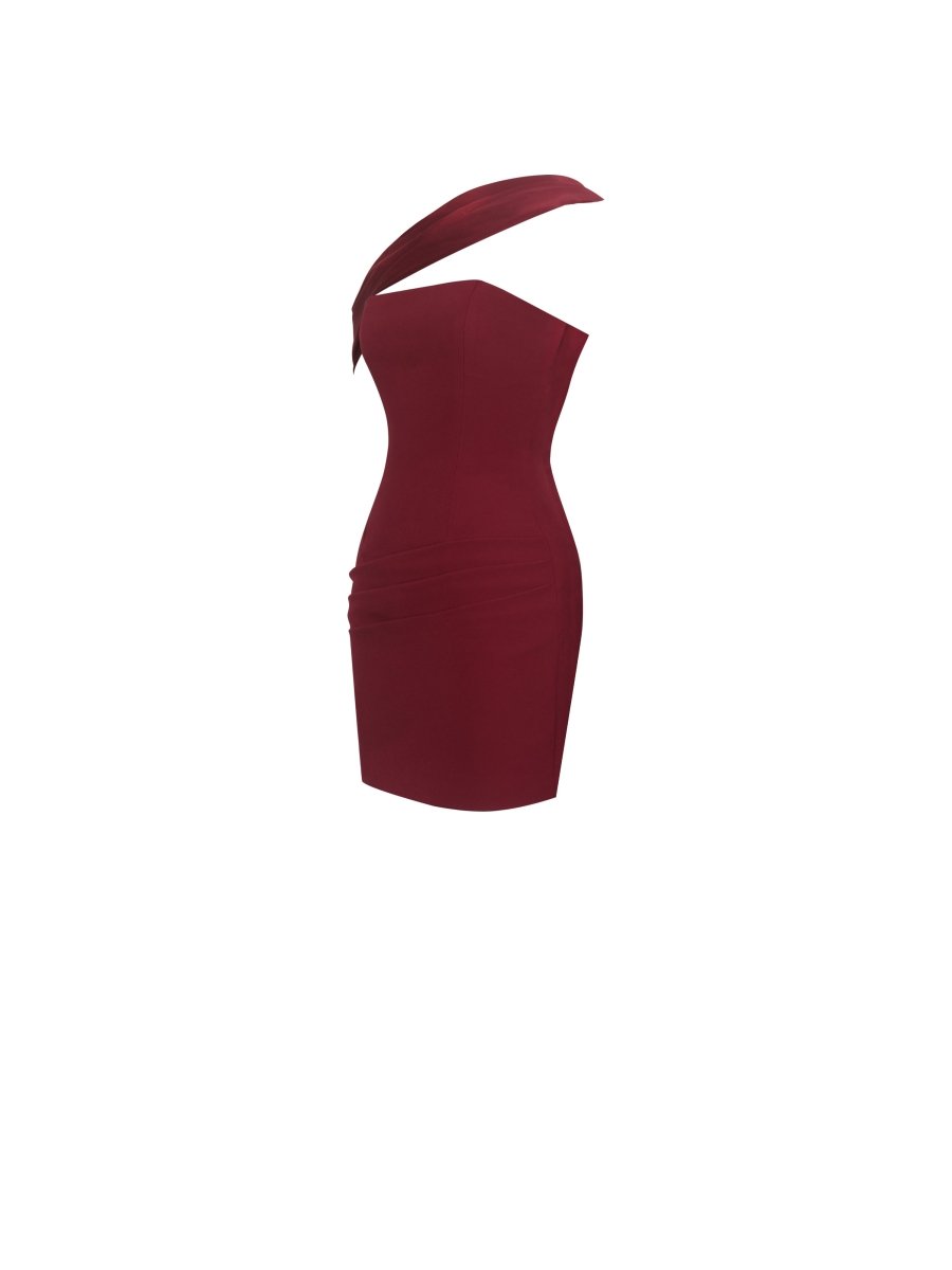 Ovelia Crimson Satin Ribbon Strapless Mini Dress - HOUSE OF SHE