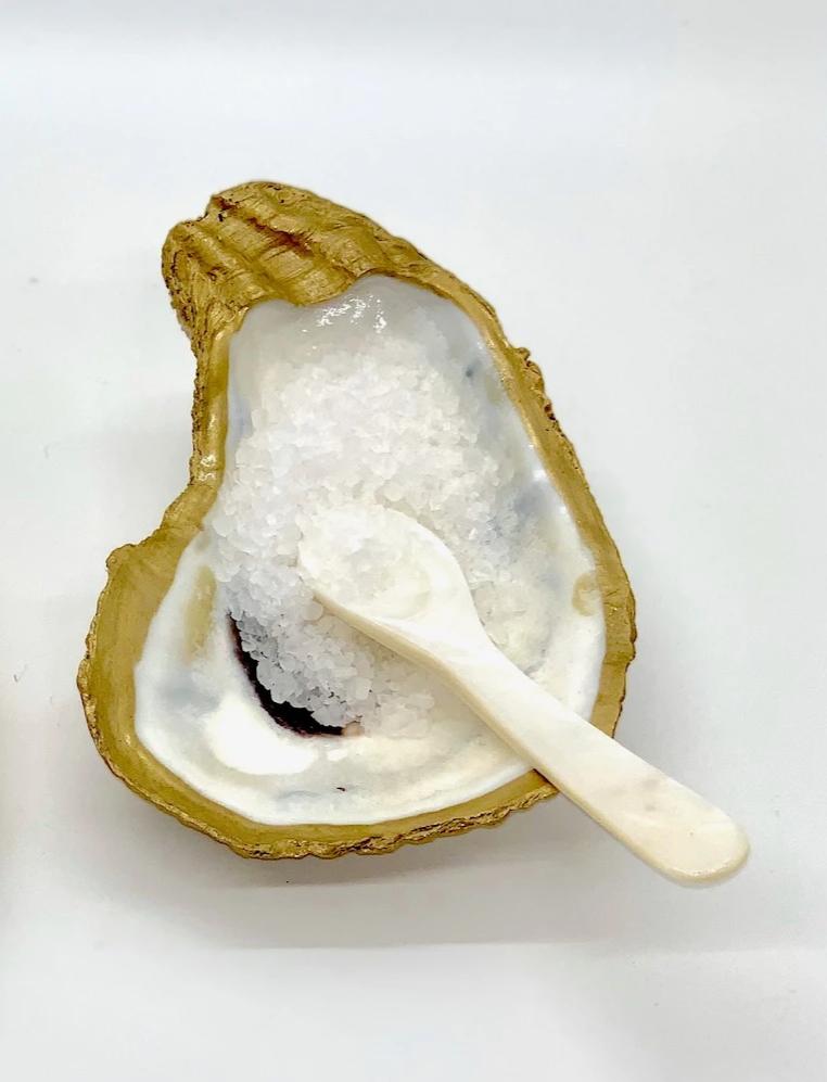 Oyster Shell Salt | Pepper | Caviar Dish with Mother of Pearl Mini Spoon - HOUSE OF SHE