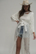 Paris Flower Mesh With Pearl Beads Cardigan - HOUSE OF SHE