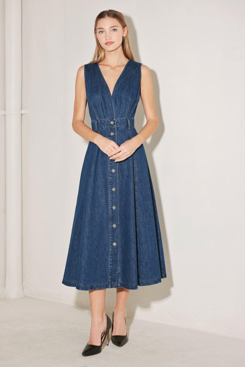 PARIS IN DENIM MIDI DRESS - HOUSE OF SHE