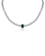 Pave and Emerald CZ Link Necklace - HOUSE OF SHE