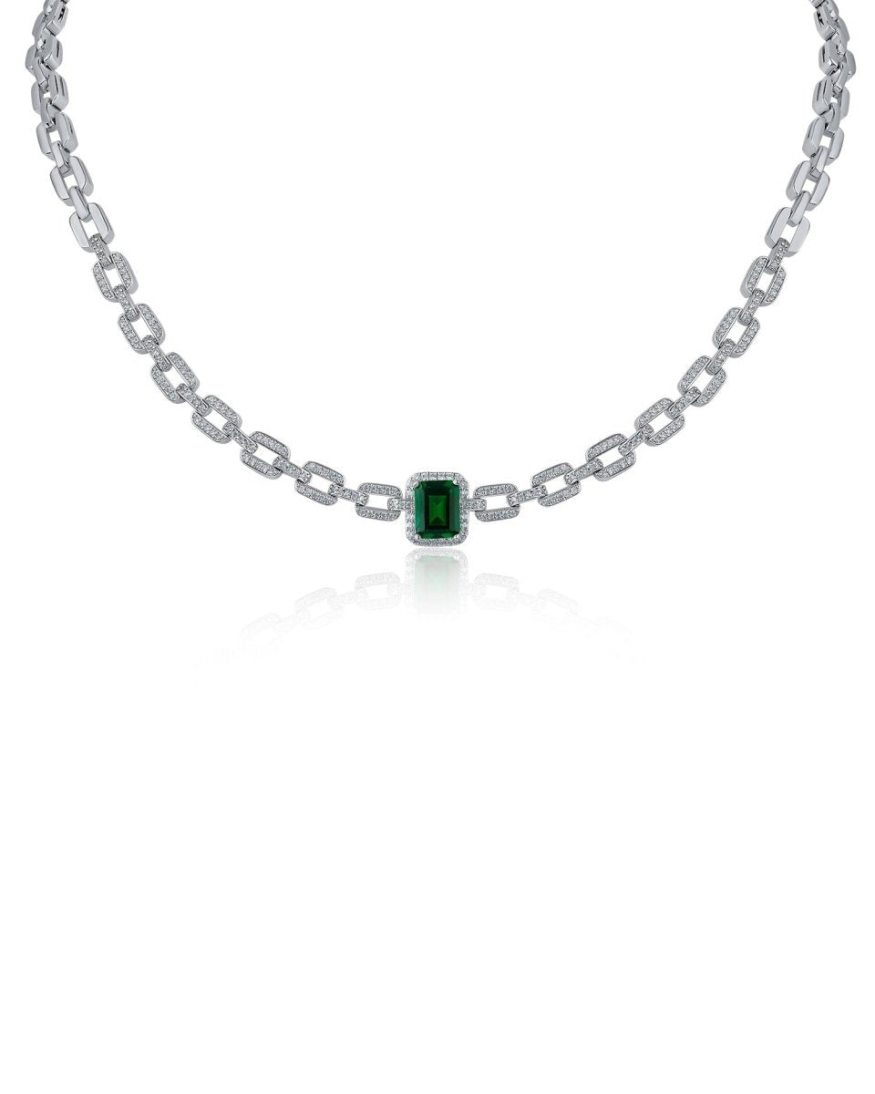 Pave and Emerald CZ Link Necklace - HOUSE OF SHE