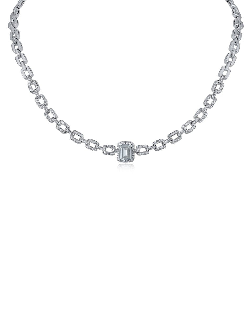 Pave and Emerald CZ Link Necklace - HOUSE OF SHE