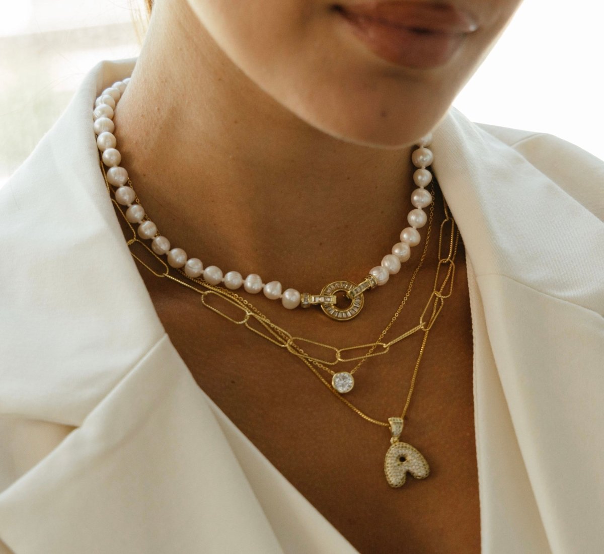 Pave Bubble Initial Necklace - HOUSE OF SHE