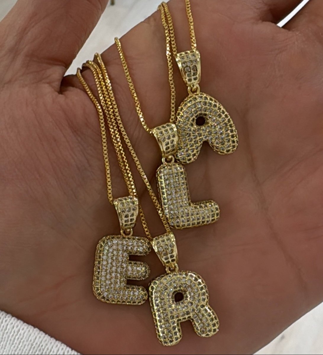 Pave Bubble Initial Necklace - HOUSE OF SHE
