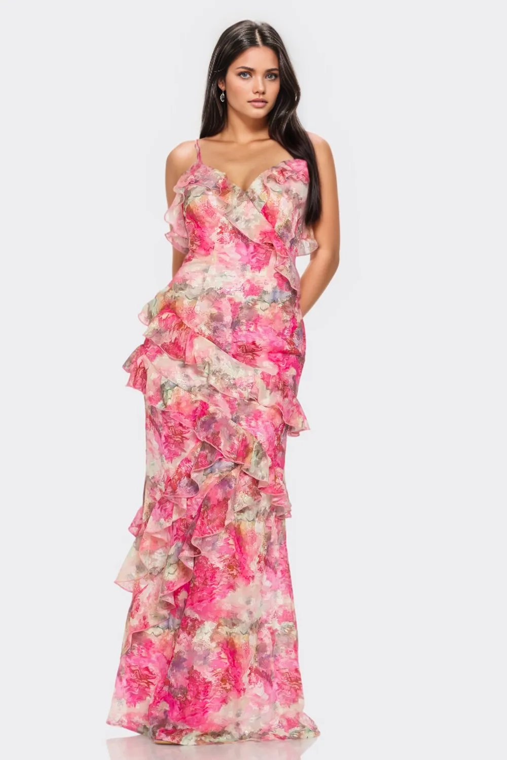 Lilly Floral Print Ruffle Maxi Dress