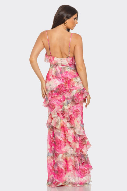 Lilly Floral Print Ruffle Maxi Dress