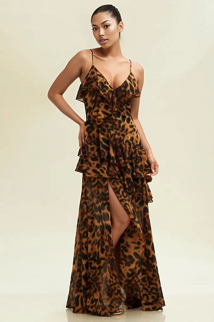 Sofie Leopard Ruffle Maxi Dress