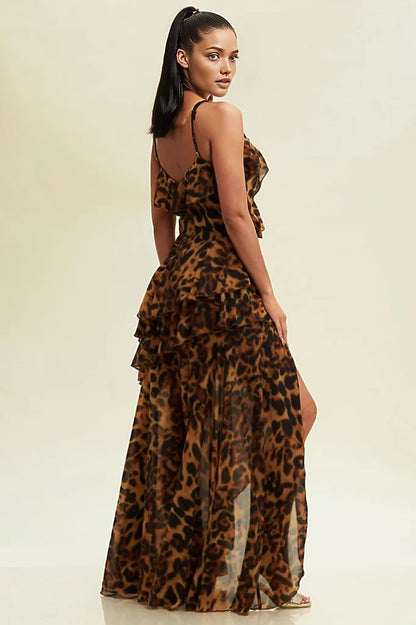 Sofie Leopard Ruffle Maxi Dress