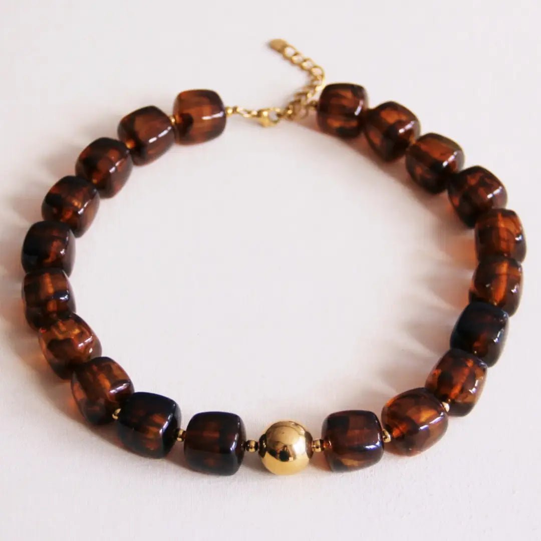 Pebbles Brown Beaded Necklace - HOUSE OF SHE