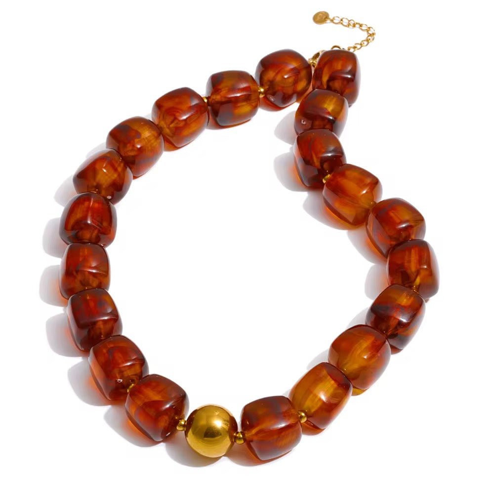 Pebbles Brown Beaded Necklace - HOUSE OF SHE