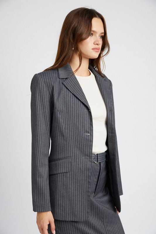 PIN STRIPED BLAZER JACKET - HOUSE OF SHE