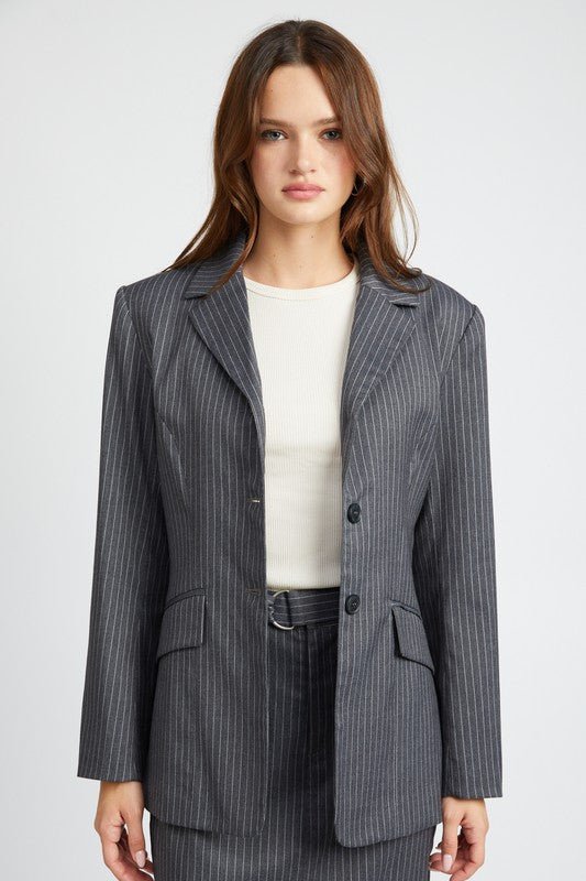 PIN STRIPED BLAZER JACKET - HOUSE OF SHE