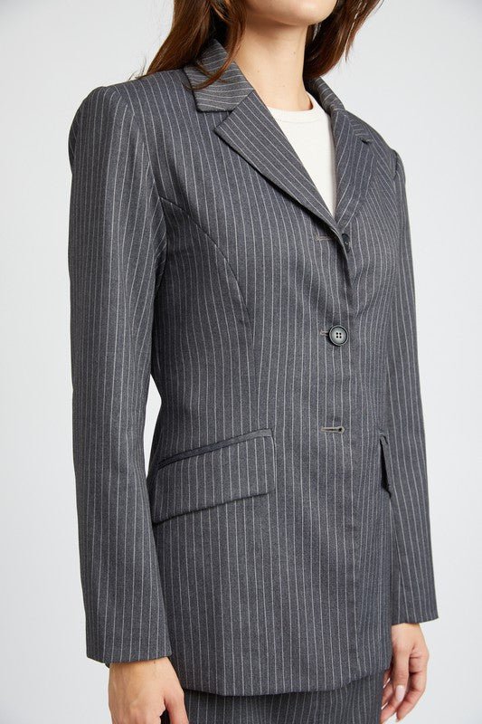 PIN STRIPED BLAZER JACKET - HOUSE OF SHE