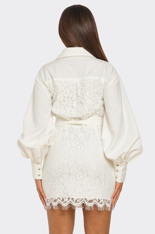 PLUS SIZE White Lace - Detail Utility Mini Dress - HOUSE OF SHE