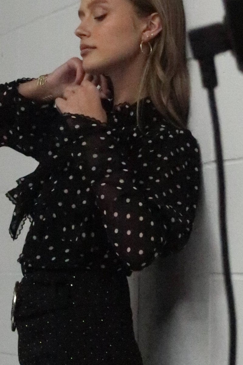 Polka Dot High Neck Blouse - HOUSE OF SHE