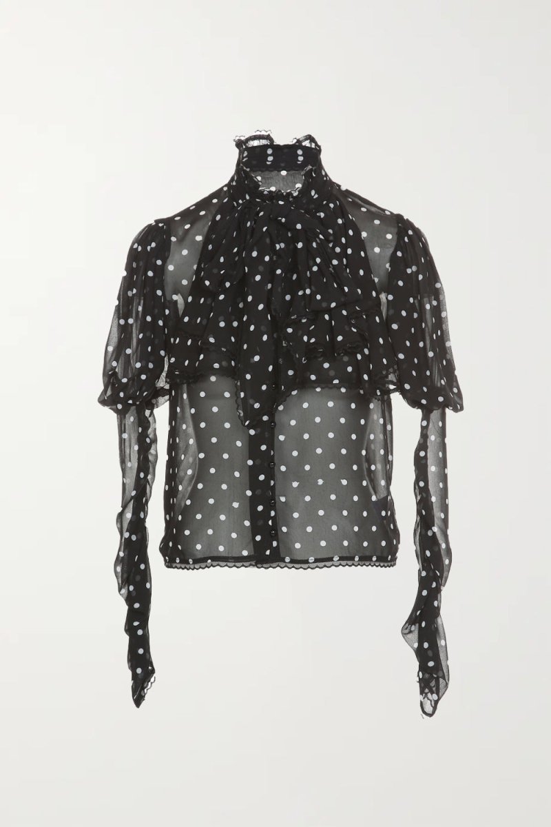 Polka Dot High Neck Blouse - HOUSE OF SHE