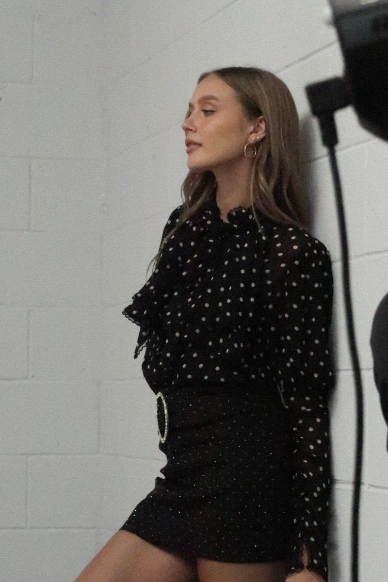 Polka Dot High Neck Blouse - HOUSE OF SHE
