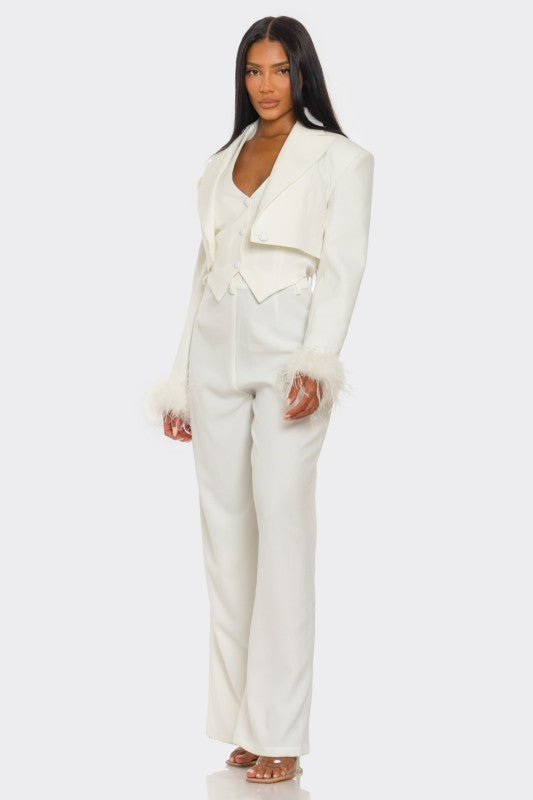 Power & Plume Feather - Trim 3 - Piece Suit - HOUSE OF SHE
