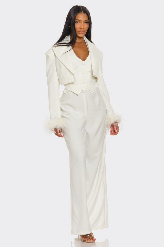 Power & Plume Feather - Trim 3 - Piece Suit - HOUSE OF SHE