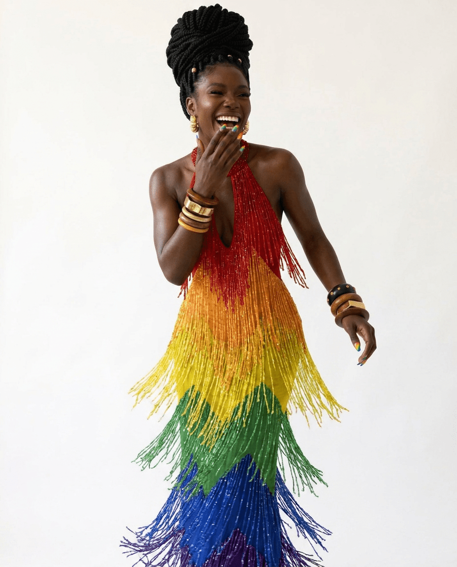 [PRE ORDER] Vibrant Rainbow Fringe Mesh Maxi Dress - HOUSE OF SHE