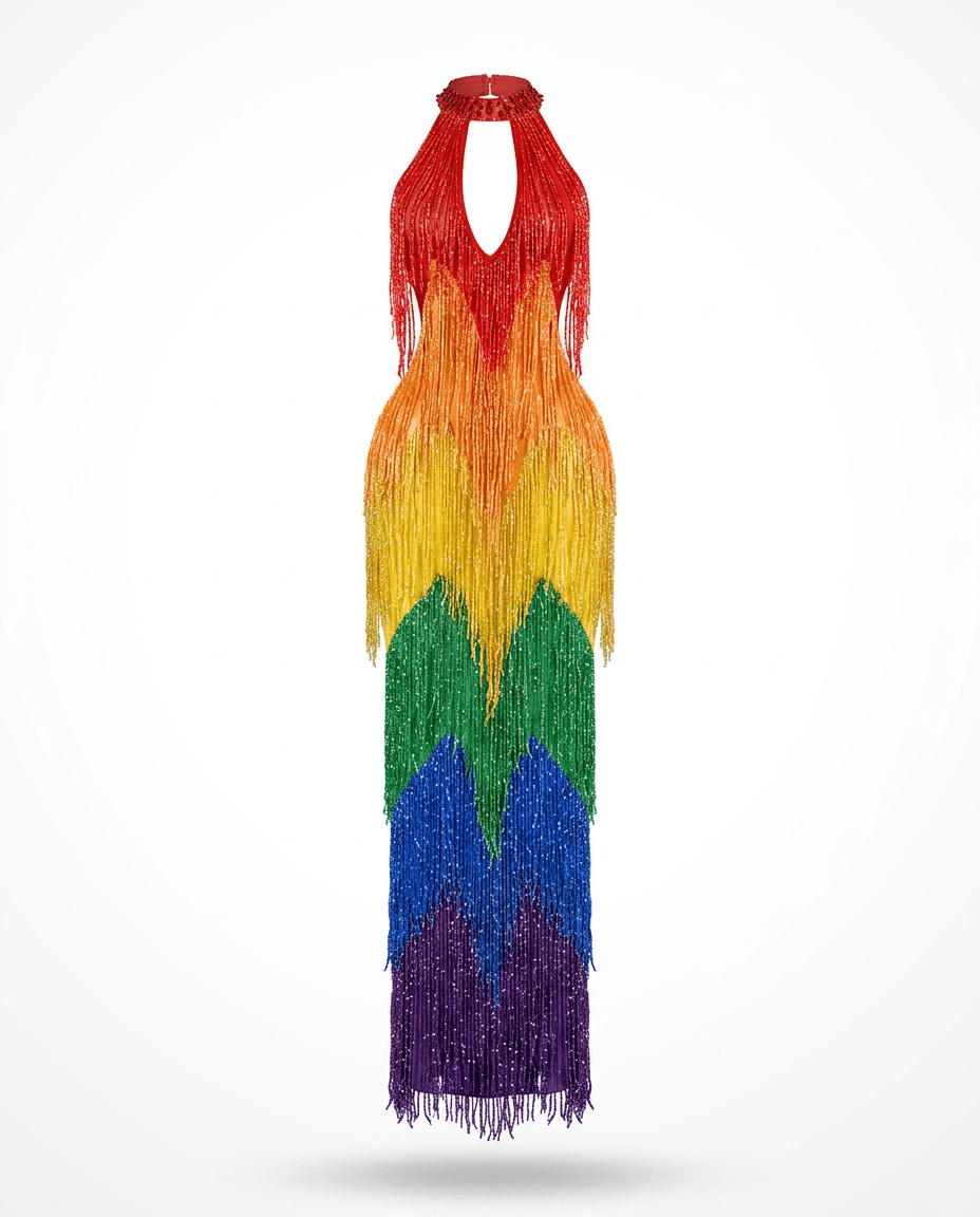 [PRE ORDER] Vibrant Rainbow Fringe Mesh Maxi Dress - HOUSE OF SHE