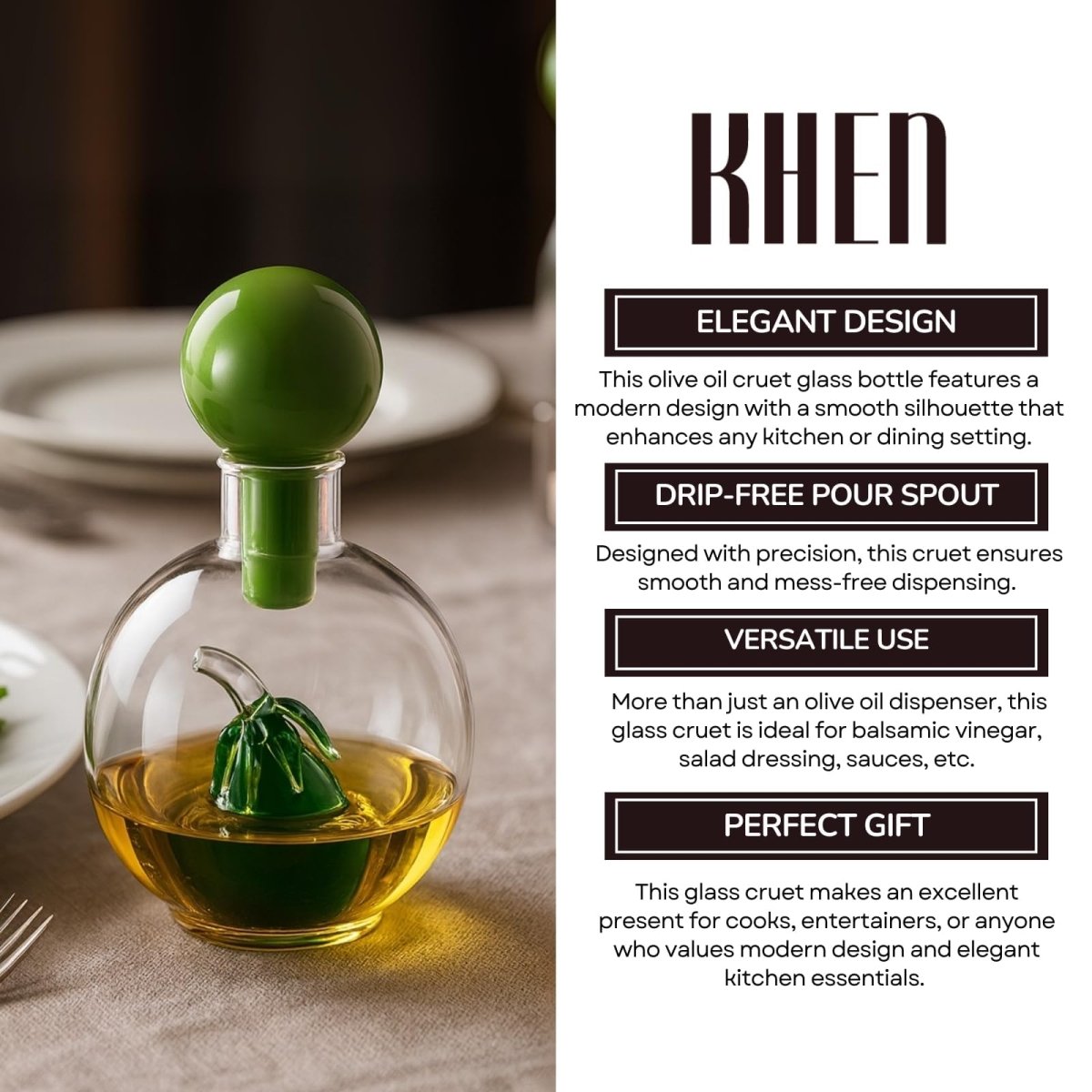 Premium Italian Design Oil Dispenser – 10oz Borosilicate Glass Carafe - HOUSE OF SHE