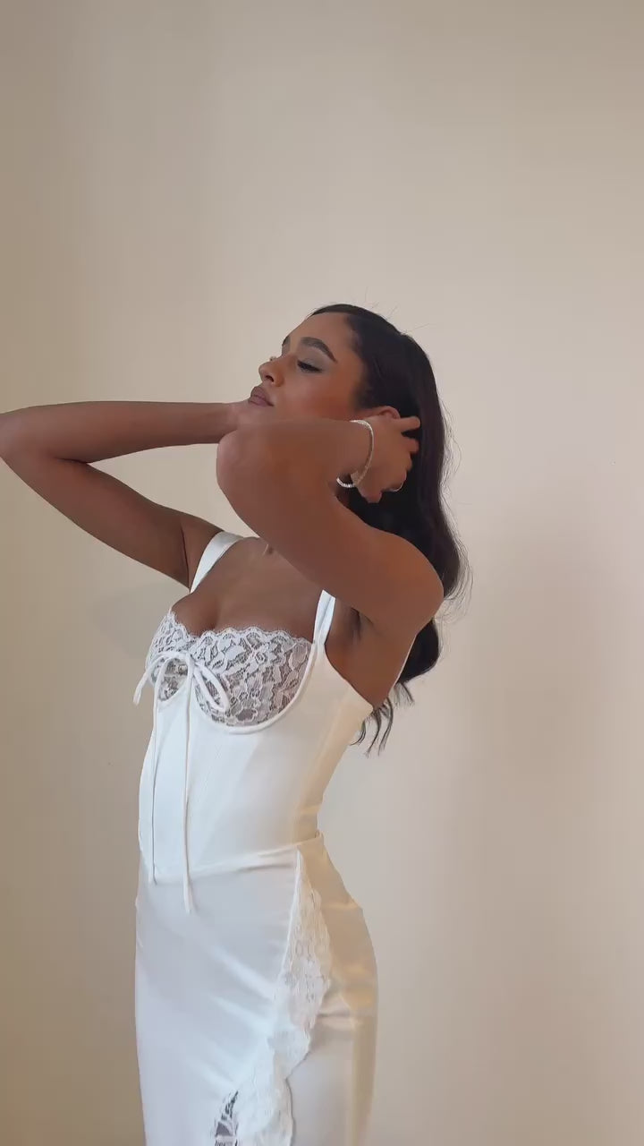 Freddie White Lace Satin Maxi Corset Dress