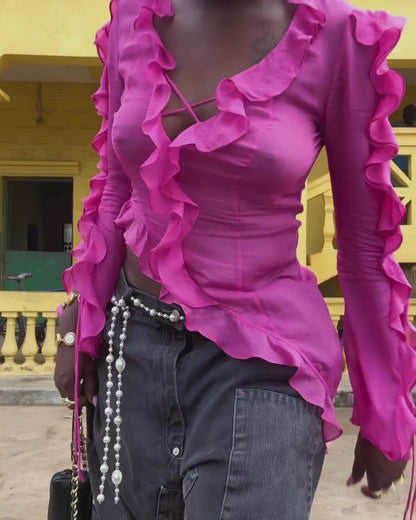 Kellie Fuchsia Ruffle Top