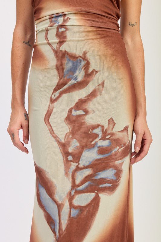 PRINTED MAXI HALTER DRESS WITH NECK TIE - HOUSE OF SHE