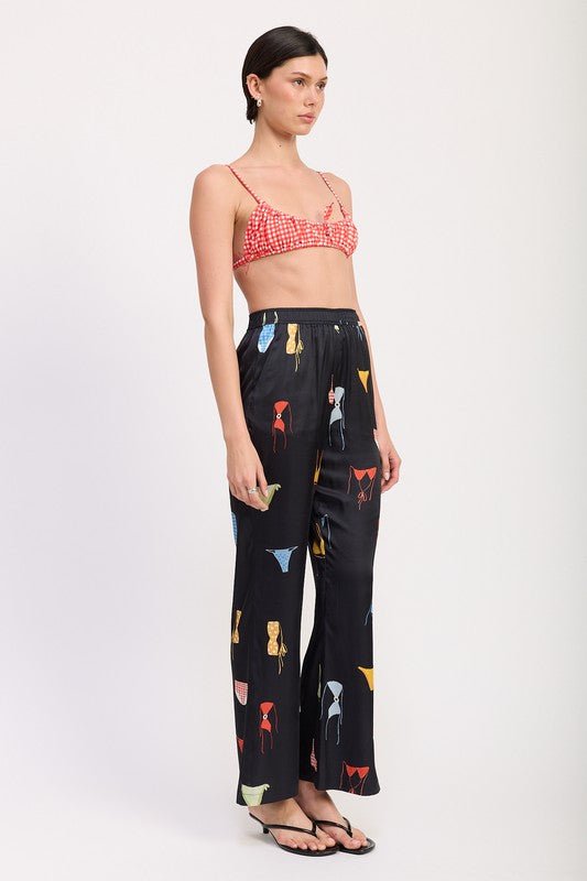 PRINTED SATIN WIDE LEG PANTS - HOUSE OF SHE