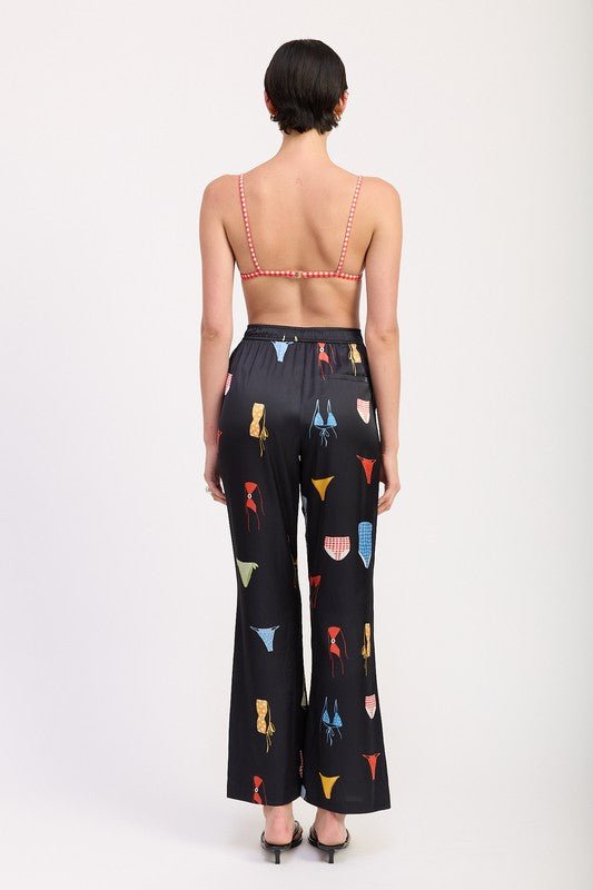 PRINTED SATIN WIDE LEG PANTS - HOUSE OF SHE
