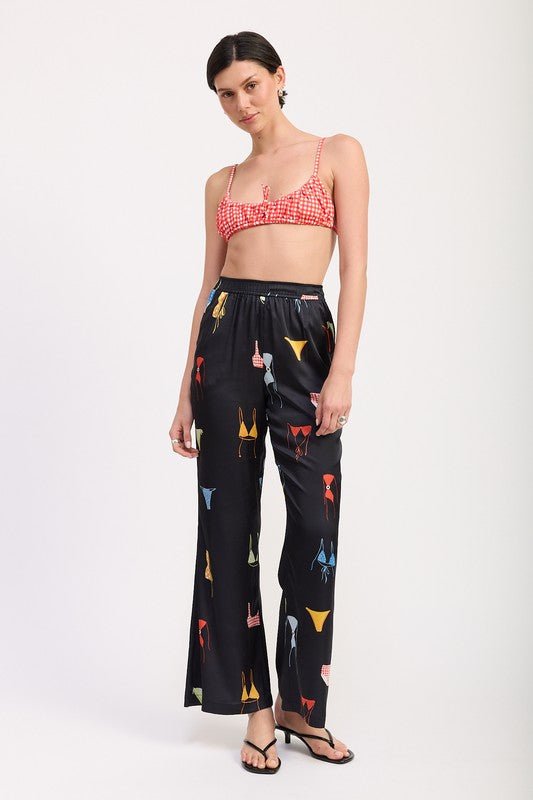 PRINTED SATIN WIDE LEG PANTS - HOUSE OF SHE