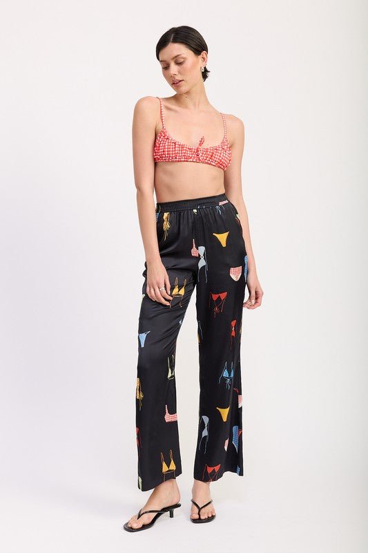 PRINTED SATIN WIDE LEG PANTS - HOUSE OF SHE