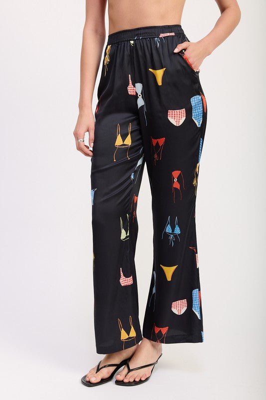 PRINTED SATIN WIDE LEG PANTS - HOUSE OF SHE
