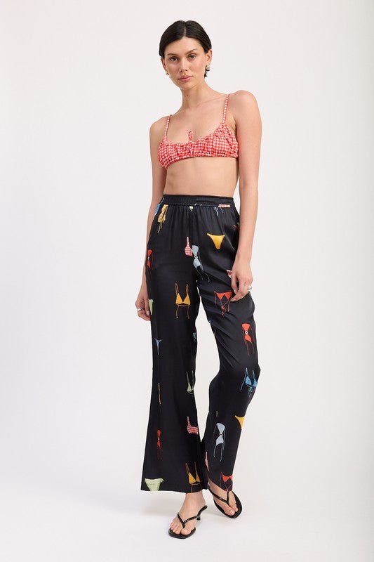 PRINTED SATIN WIDE LEG PANTS - HOUSE OF SHE