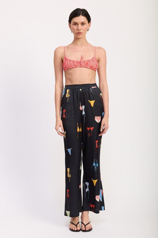 PRINTED SATIN WIDE LEG PANTS - HOUSE OF SHE