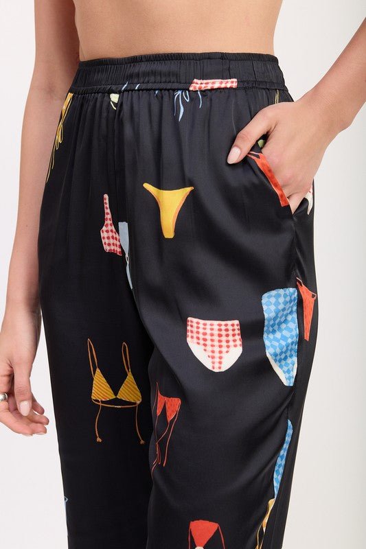 PRINTED SATIN WIDE LEG PANTS - HOUSE OF SHE