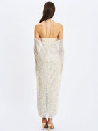 Quimera Almond Beaded Cape Halter Maxi Gown - HOUSE OF SHE