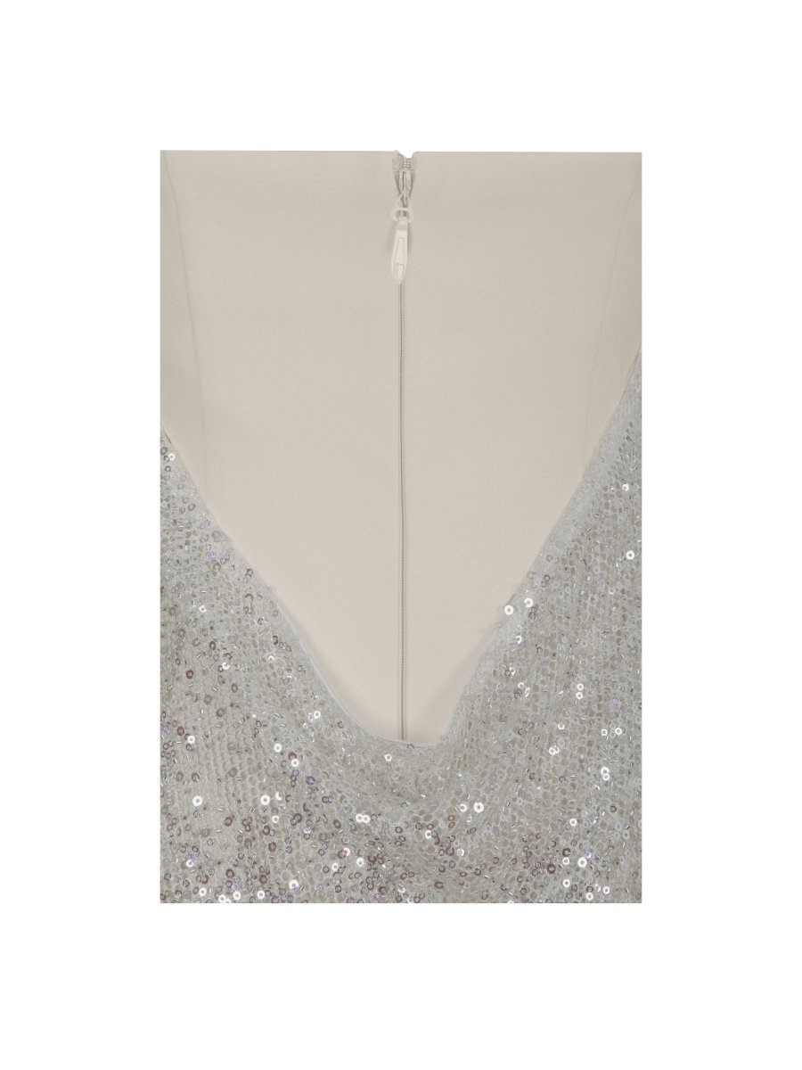 Quimera Almond Beaded Cape Halter Maxi Gown - HOUSE OF SHE