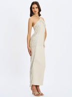 Quimera Almond Beaded Cape Halter Maxi Gown - HOUSE OF SHE