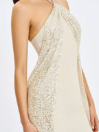 Quimera Almond Beaded Cape Halter Maxi Gown - HOUSE OF SHE