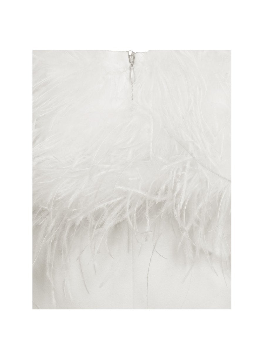 Quisten White Feathered Plunging Halter Mini Dress - HOUSE OF SHE