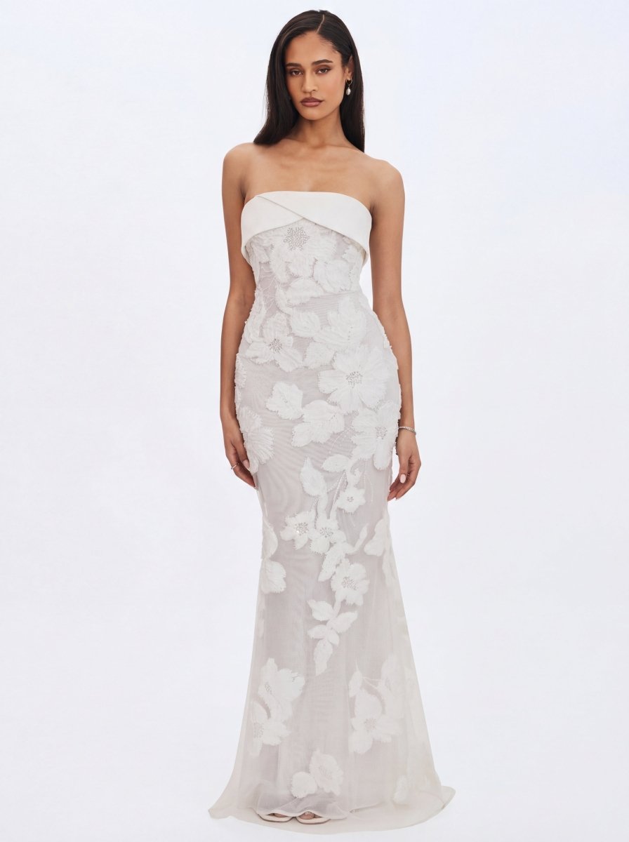 Raphaela White Floral Strapless Mermaid Wedding Dress - HOUSE OF SHE