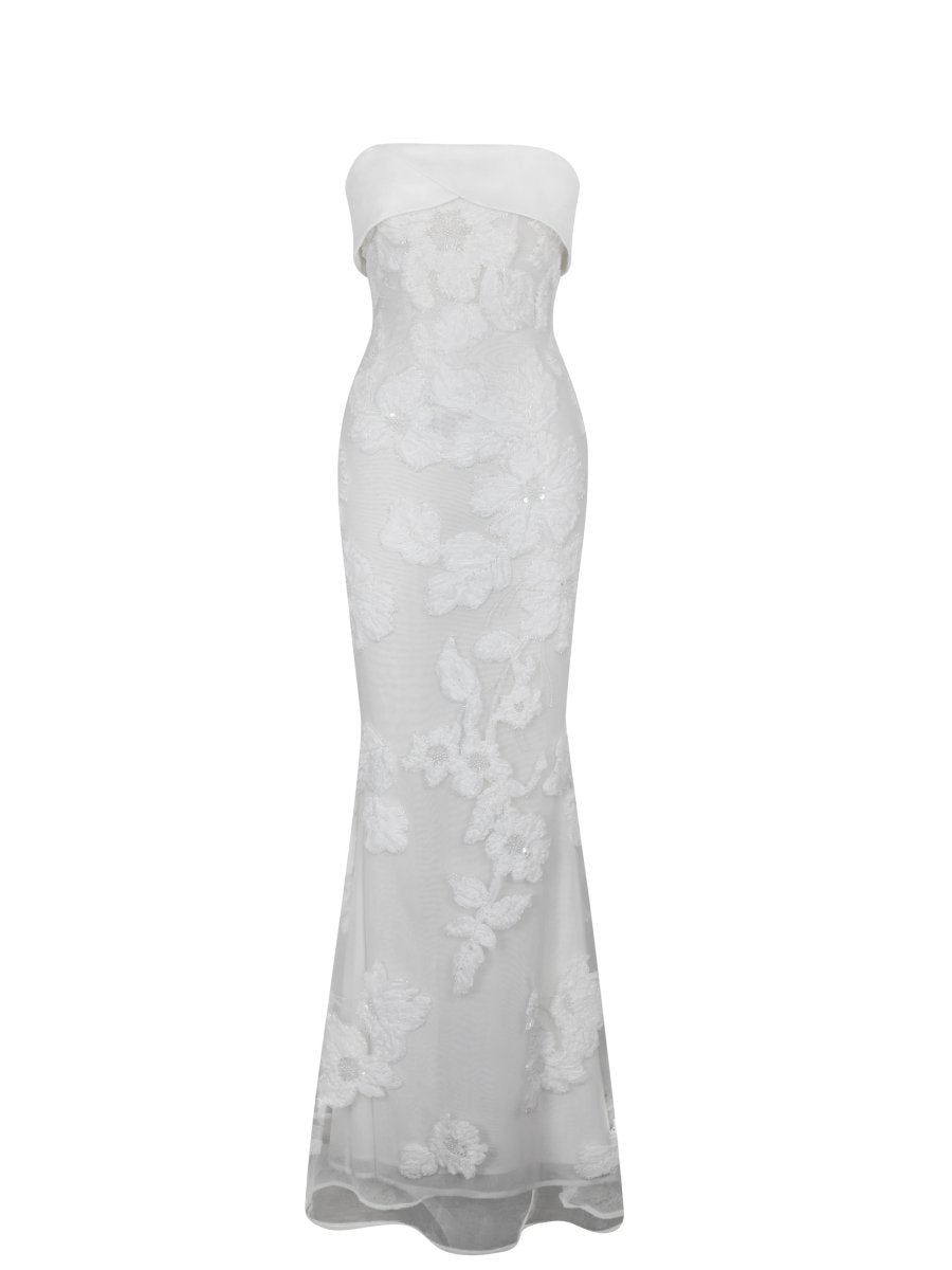 Raphaela White Floral Strapless Mermaid Wedding Dress - HOUSE OF SHE