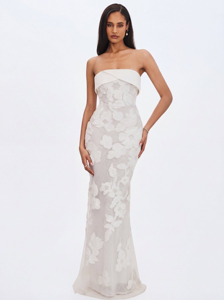 Raphaela White Floral Strapless Mermaid Wedding Dress - HOUSE OF SHE