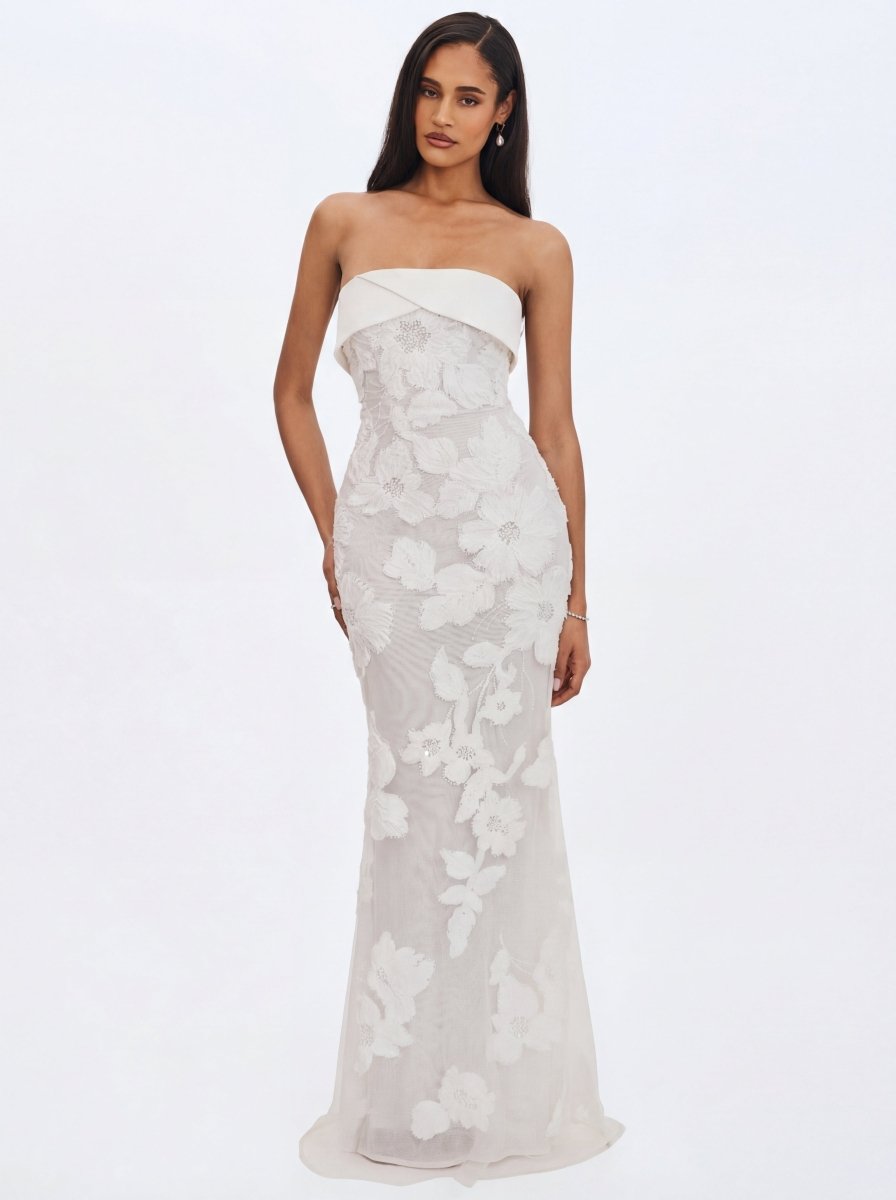 Raphaela White Floral Strapless Mermaid Wedding Dress - HOUSE OF SHE