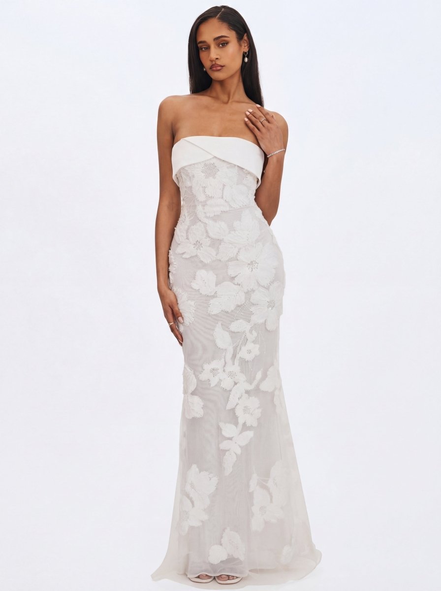 Raphaela White Floral Strapless Mermaid Wedding Dress - HOUSE OF SHE