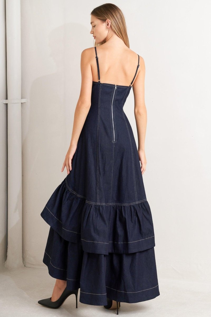 RAW ELEGANCE DENIM MIDI DRESS - HOUSE OF SHE