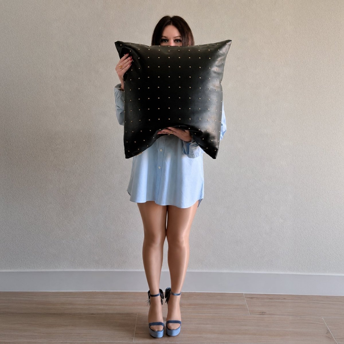 Relic Black Studded Faux Leather Pillow - HOUSE OF SHE